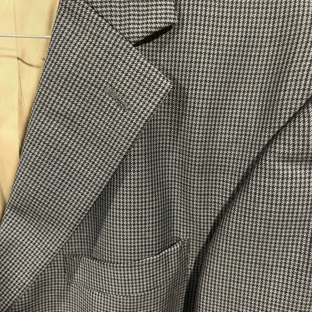 Nautica Wool 3 Button‎ Gray Blue Black Houndstooth Sport Coat Jacket Blazer 42R